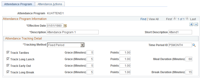 Attendance Program page
