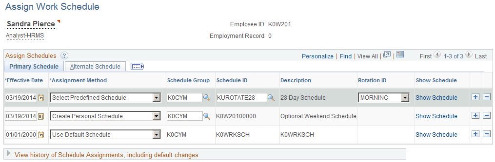 Assign Work Schedule page