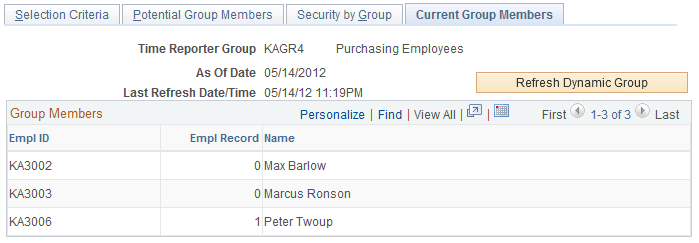 Dynamic Group - Current Group Members page