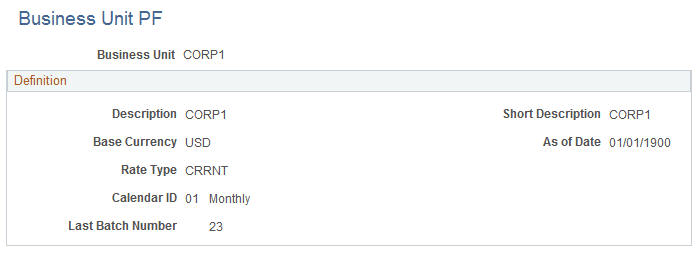 Business Unit PF page