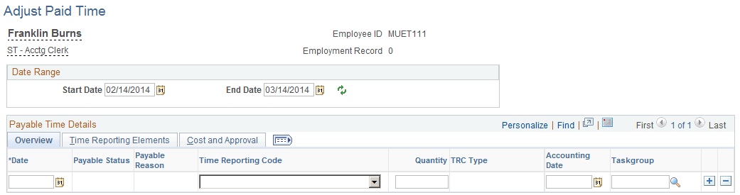 Adjust Paid Time page