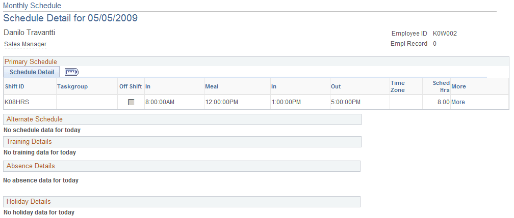 Monthly Schedule - Daily Detail page
