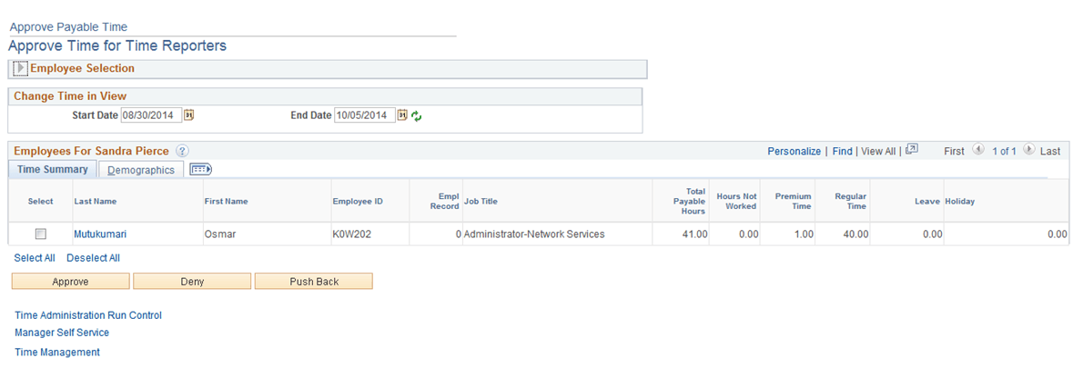 Approve Payable Time - Approve Time for Time Reporters page