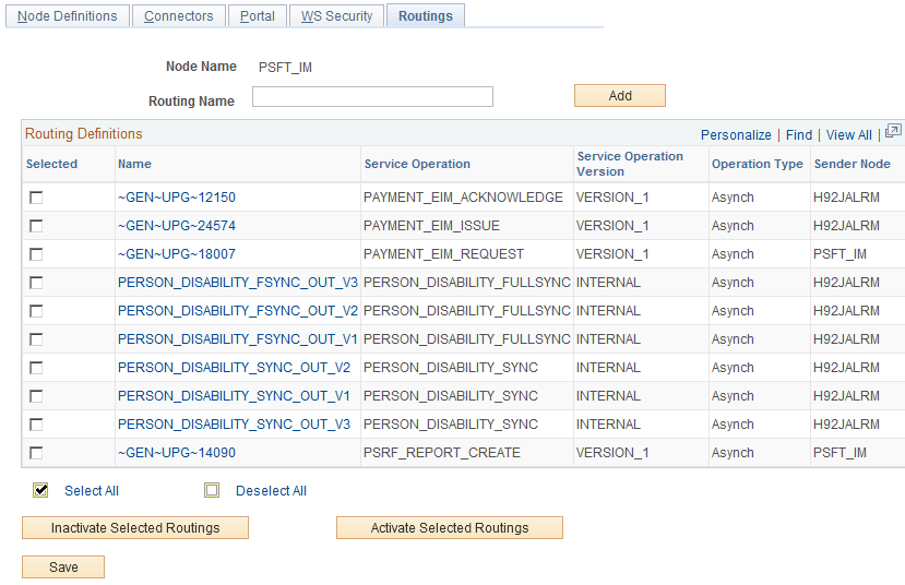 Routings page (1 of 2)