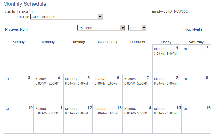 Monthly Schedule page (1 of 2)
