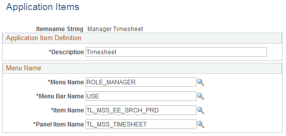 Application Items page