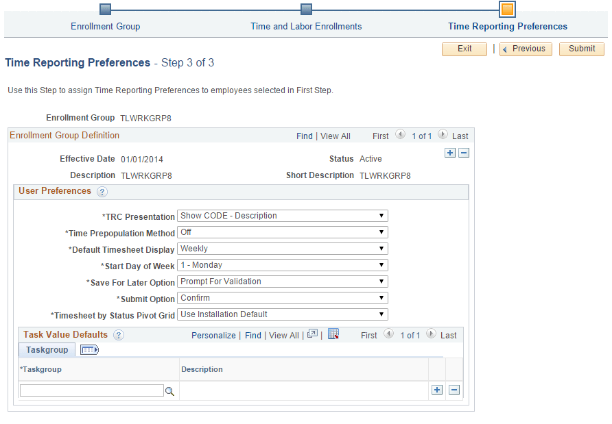 Time Reporting Preferences page