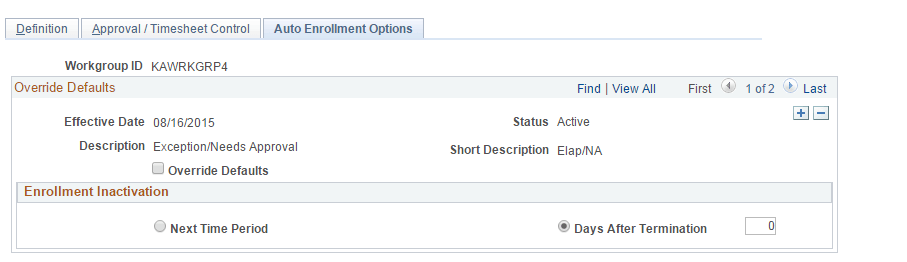 Workgroup Overrides Page