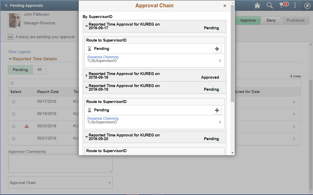 Approval Chain for Reported Time