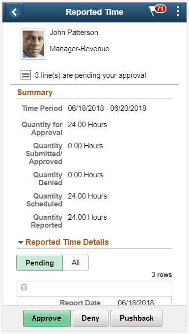 (Smartphone) Reported Time page