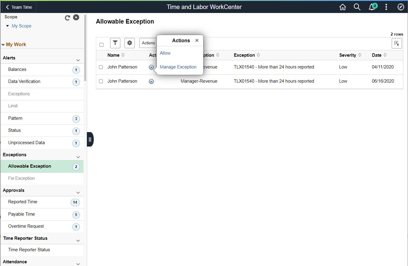 TL WorkCenter_Allowable Exception