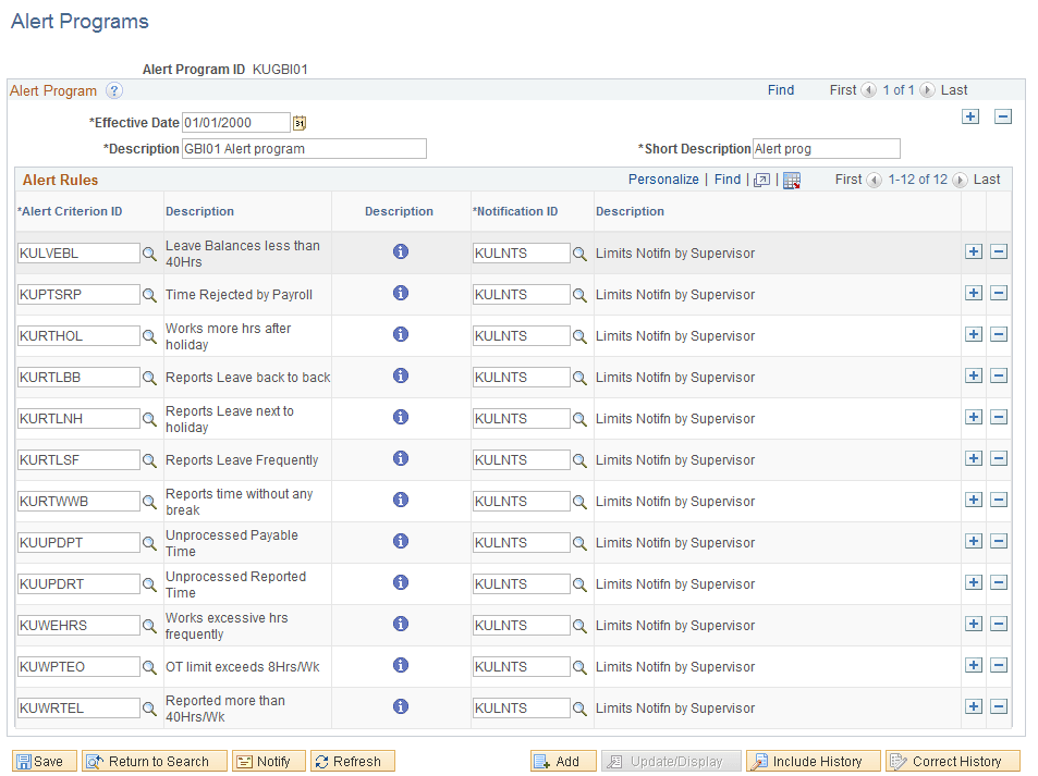 Alerts Programs page
