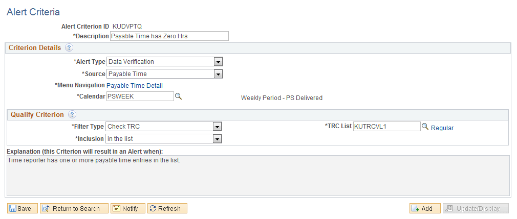 Alert Criteria - Data Verification