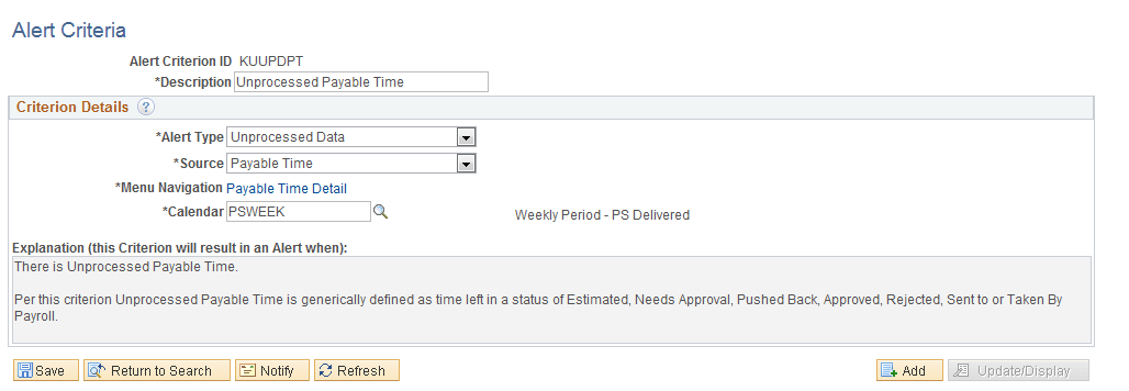 Alert Criteria - Unprocessed Data