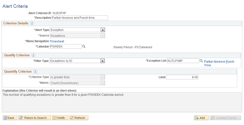 Alert Criteria - Exceptions
