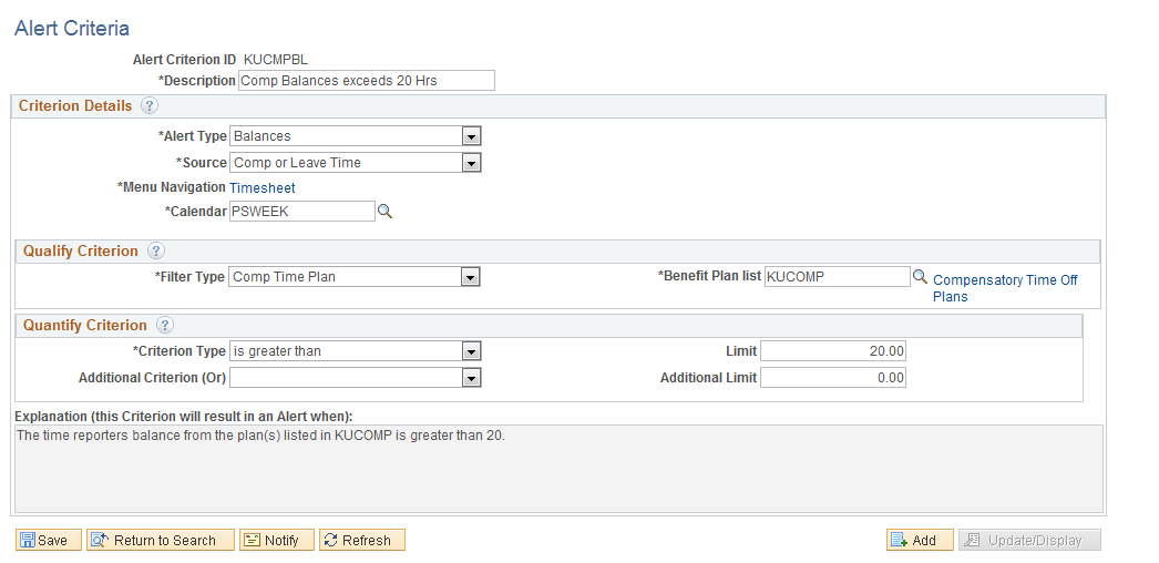 Alert Criteria - Balances