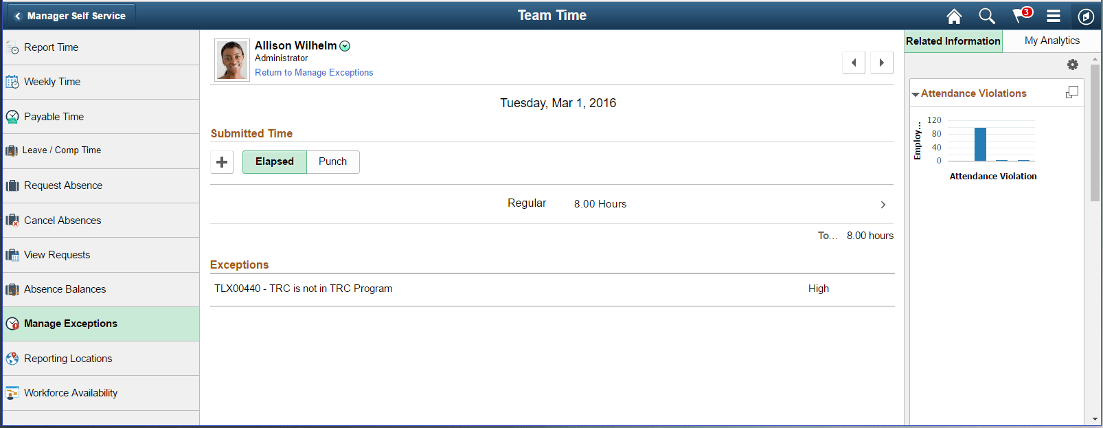 Manage Exceptions Details page