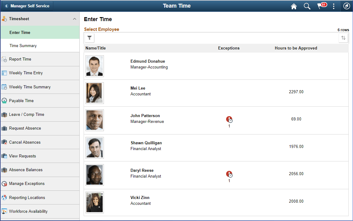 Payable Time Page for Manager