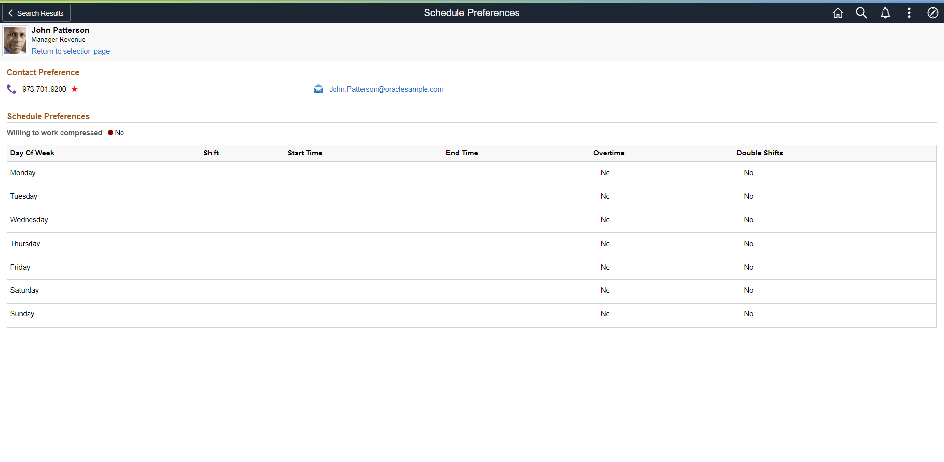 View Schedule Preferences Page