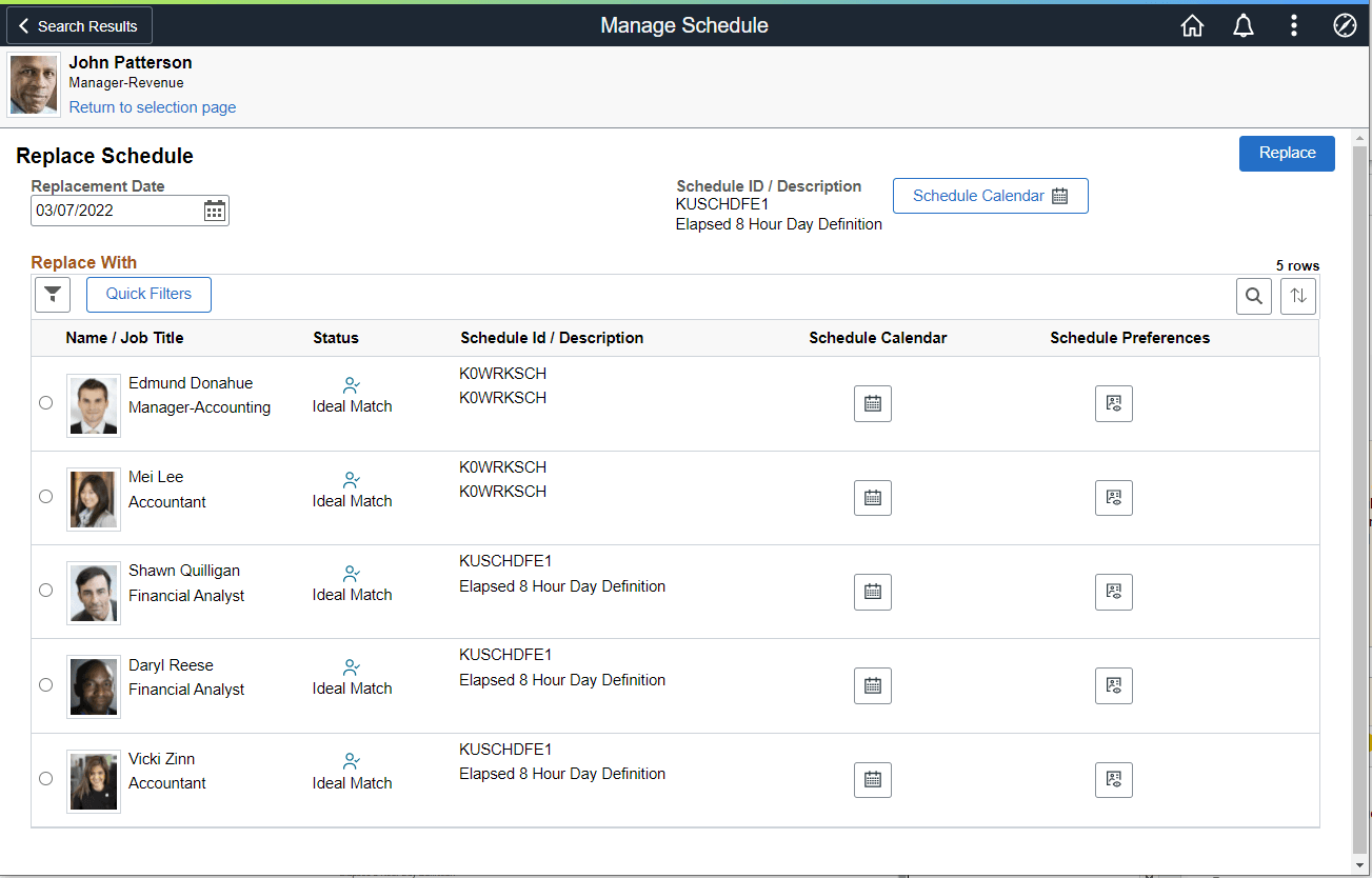 Replace Schedule Page