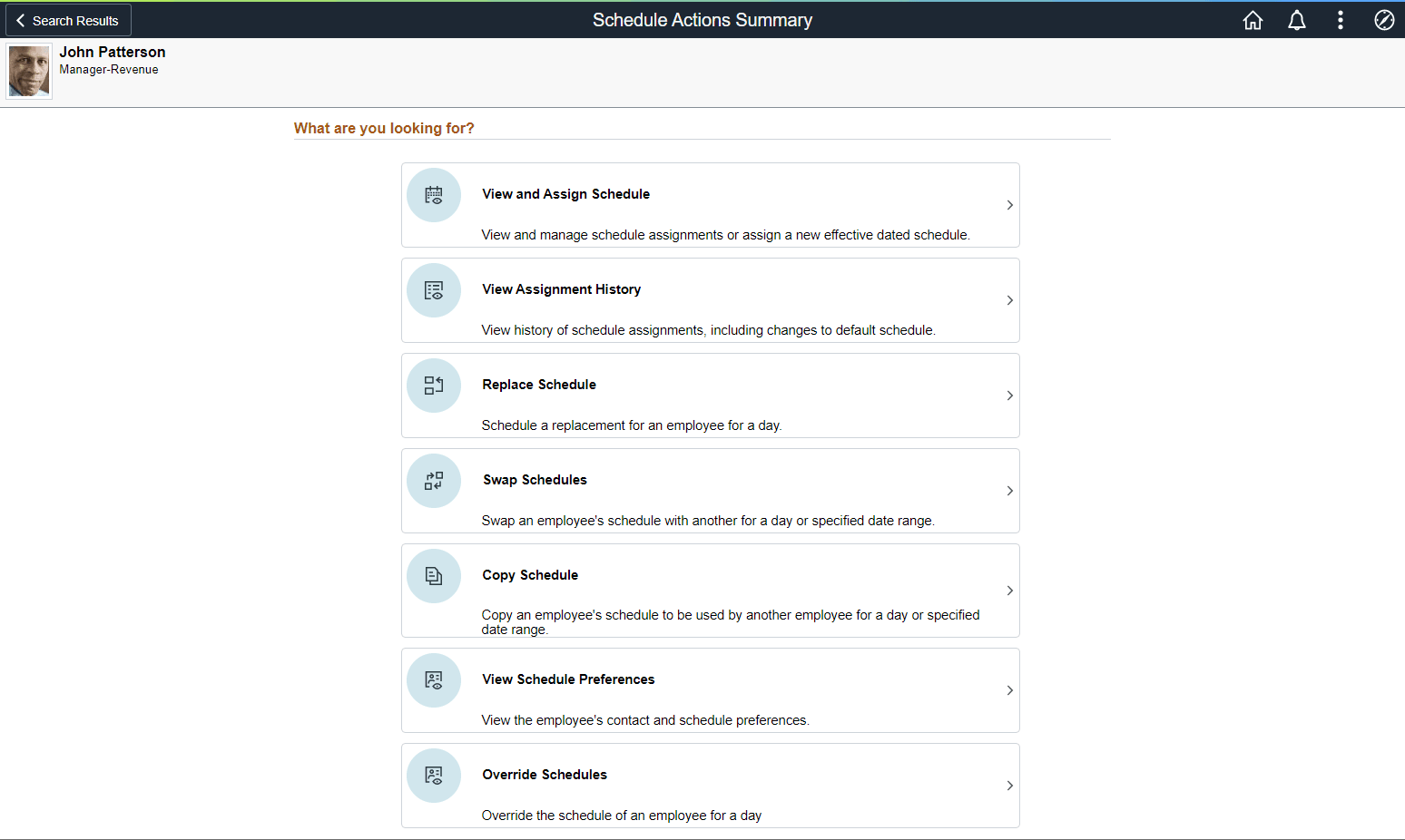 Schedule Action Summary Page