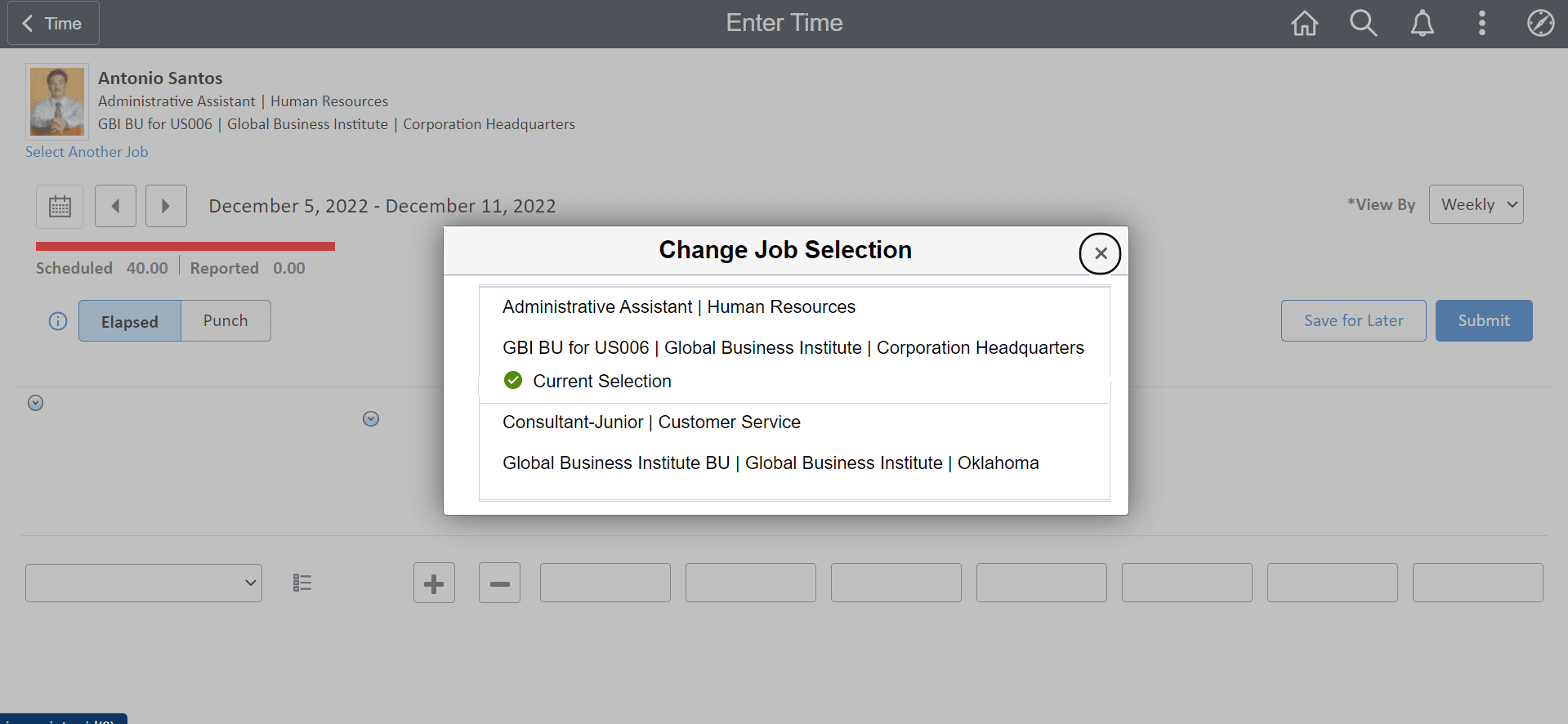 Change Job Selection Modal