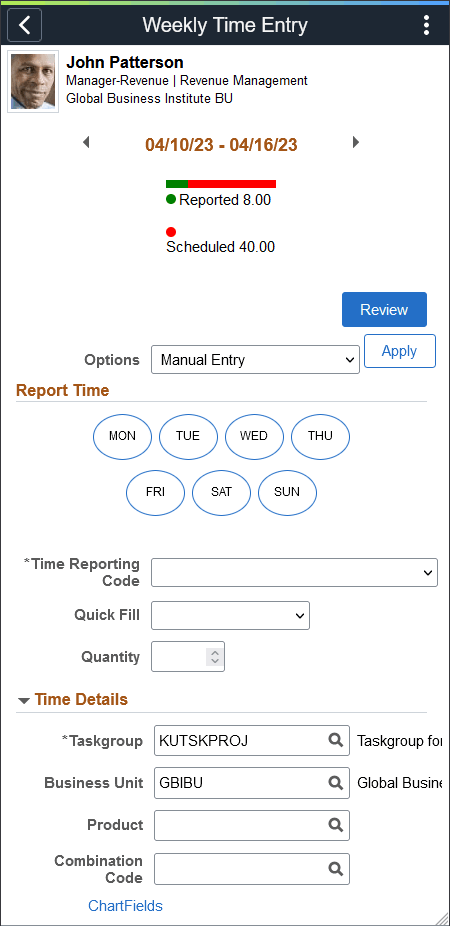 (Smartphone) Weekly Time Page
