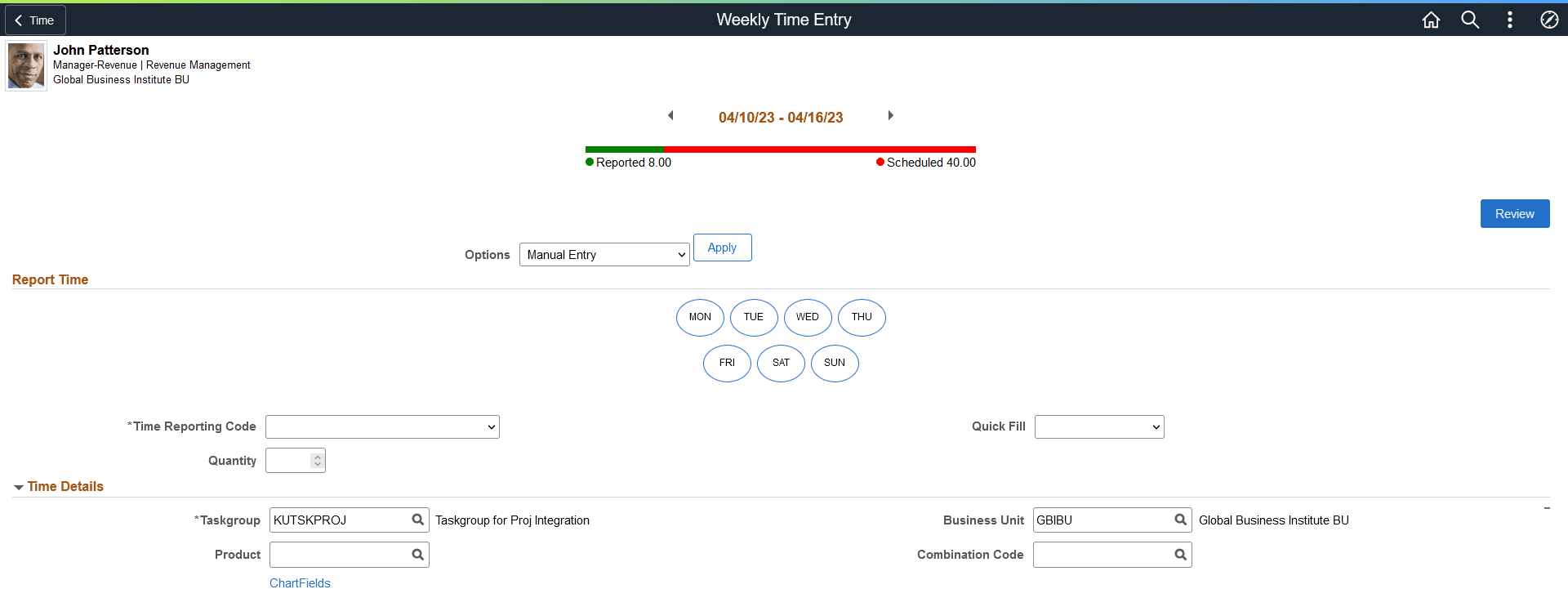 Weekly Time Page with ChartFields
