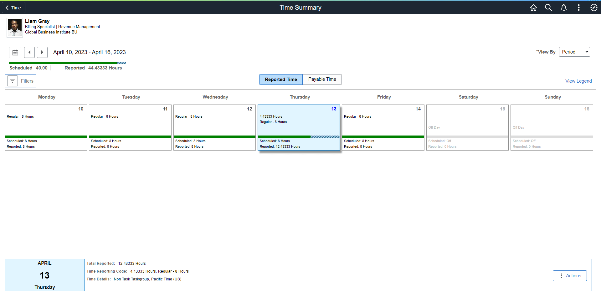Time Summary Weekly for Punch Time Reporter