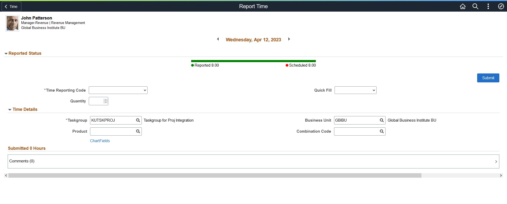 Report Time Page with ChartFields