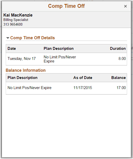 Comp Time Off weekly drill down