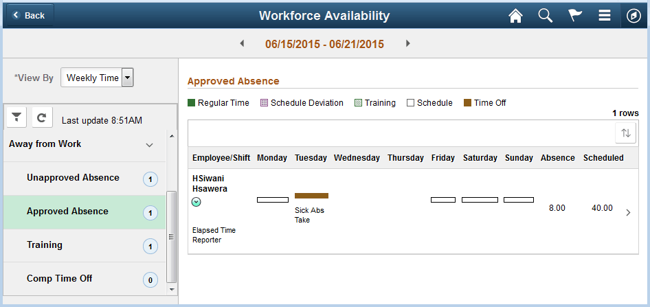 Approved Absence weekly page