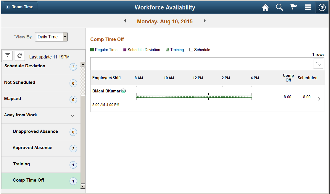 Comp Time off daily page