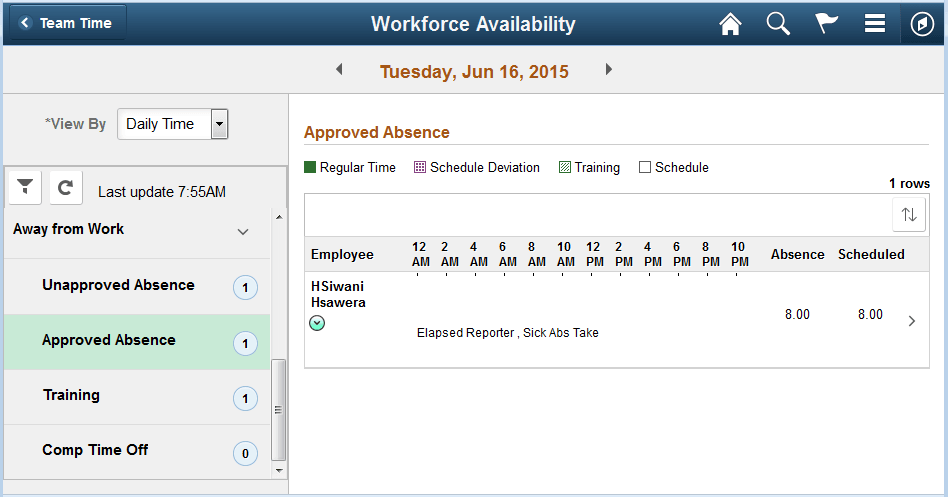Approved Absence daily page