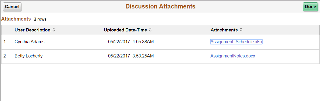 Discussion Attachments Page