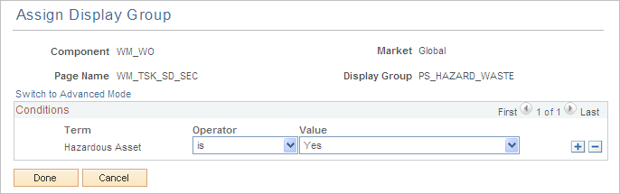 Assign Display Group - Condition page