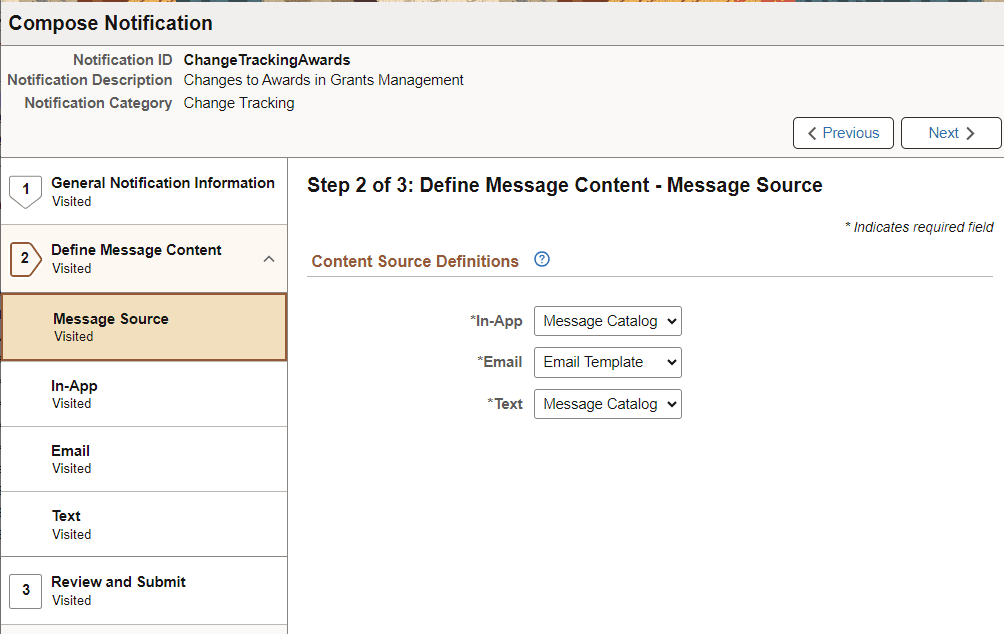 Example: Compose Notification - Define Message Content Message Source
