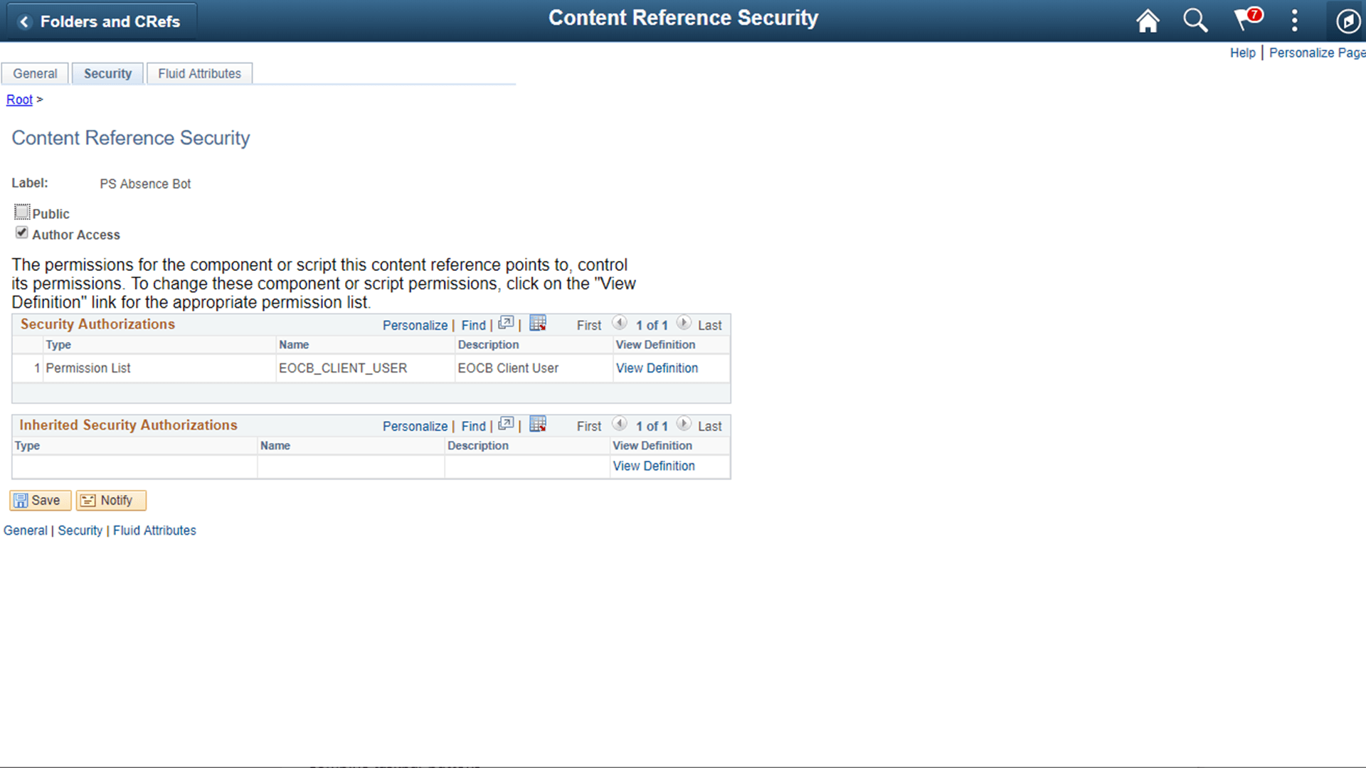 Content Reference Security tab