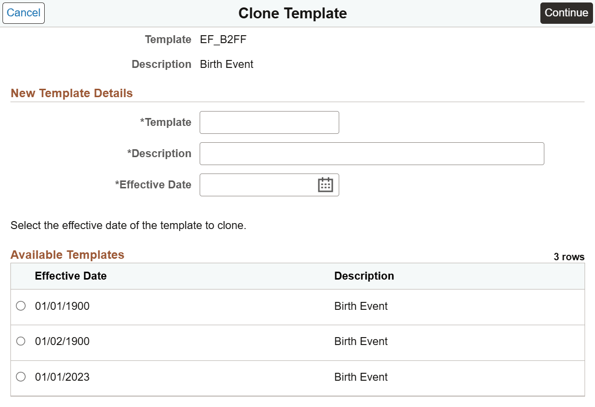 Clone Template page