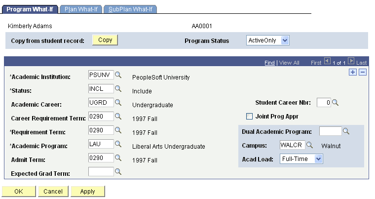 Program What-If page