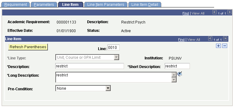Example of Line Item page