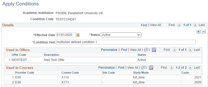 Apply Conditions page