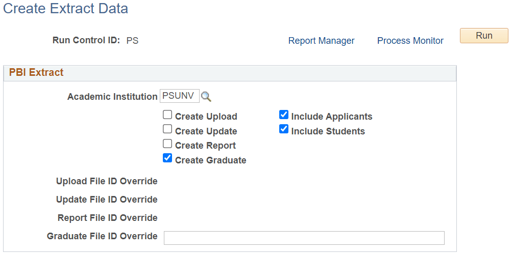 Create Extract Data page