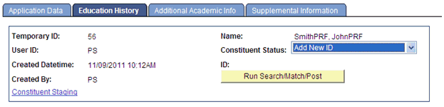 Example of a header region on the Application Transactions component pages