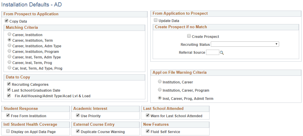 Installation Defaults - AD page