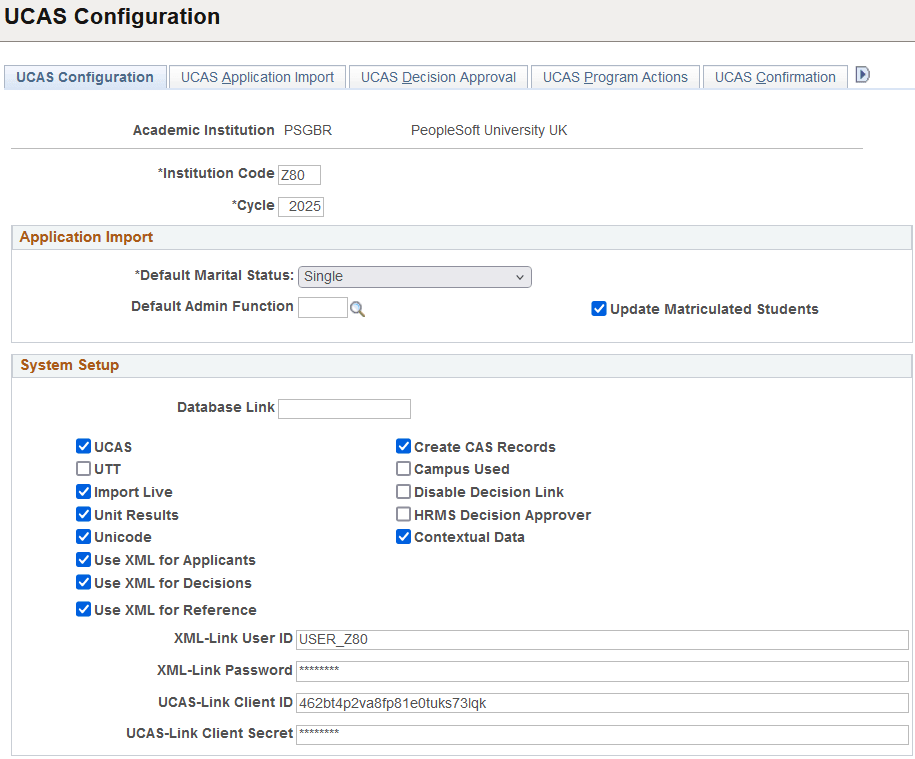 UCAS (Universities and Colleges Admissions Service) Configuration page 1 of 2