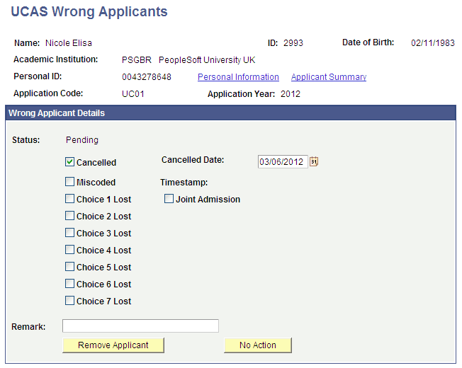 UCAS (Universities and Colleges Admissions Service) Wrong Applicants page