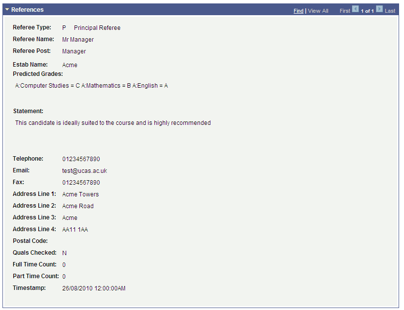 UCAS (Universities and Colleges Admissions Service) Application Notes page (3 of 4)