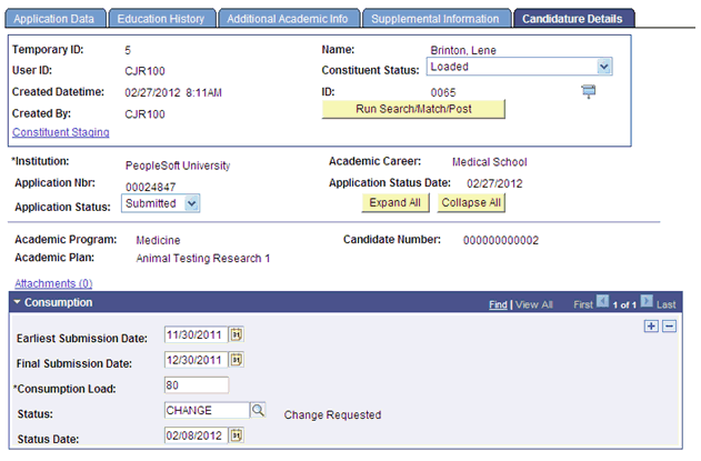 Candidature Details page (1 of 3)