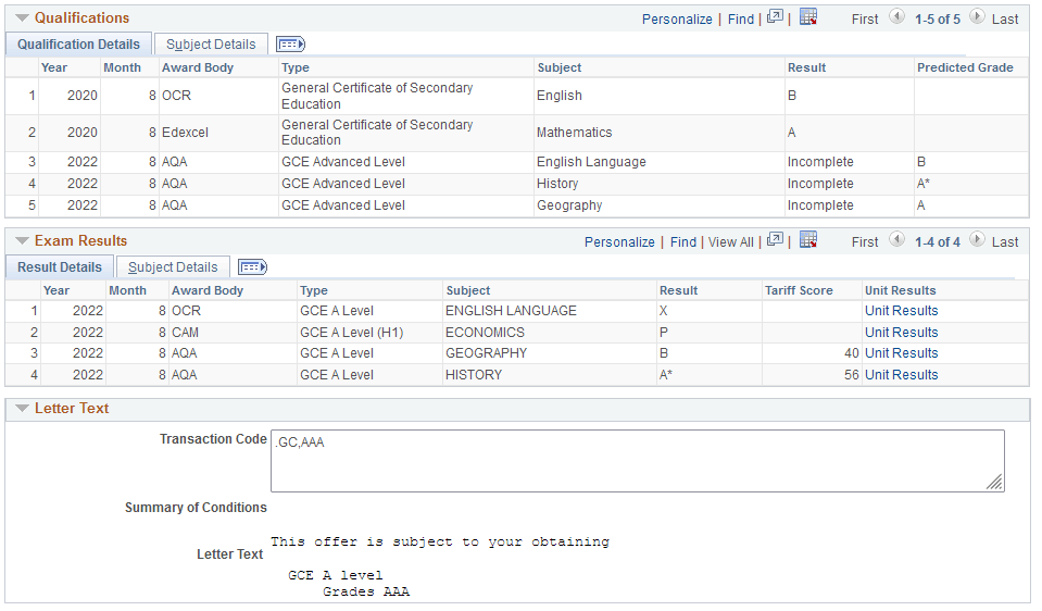 UCAS (Universities and Colleges Admissions Service) Confirmation Entry page (2 of 3)